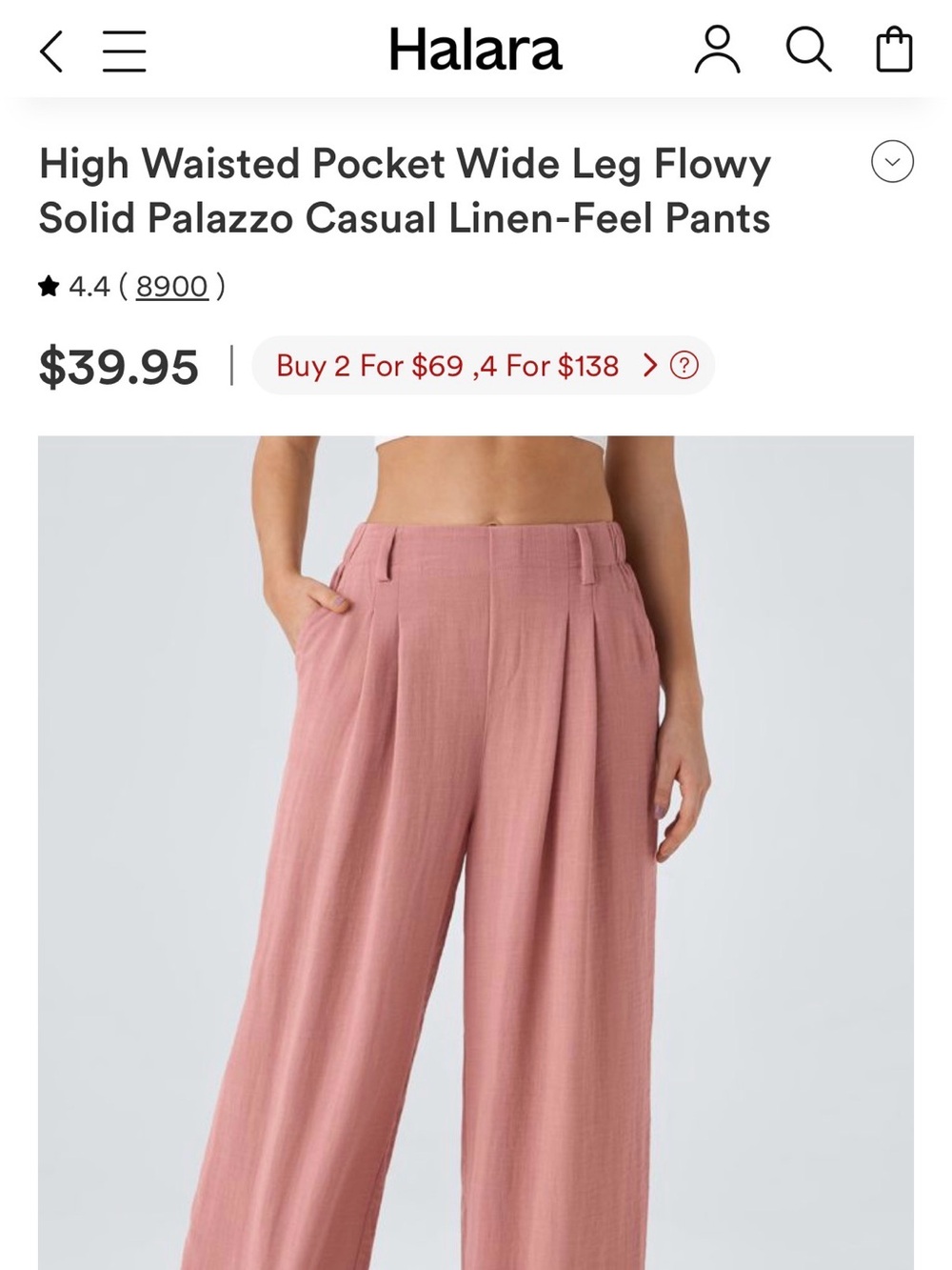 NWT HALARA Linen-Look Wide Leg Pants